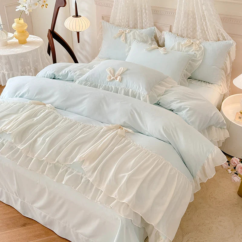 Afralia™ Korean Lace Bow Bedding Set: Luxury Princess Quilt Cover for Girls Wedding Home Textiles