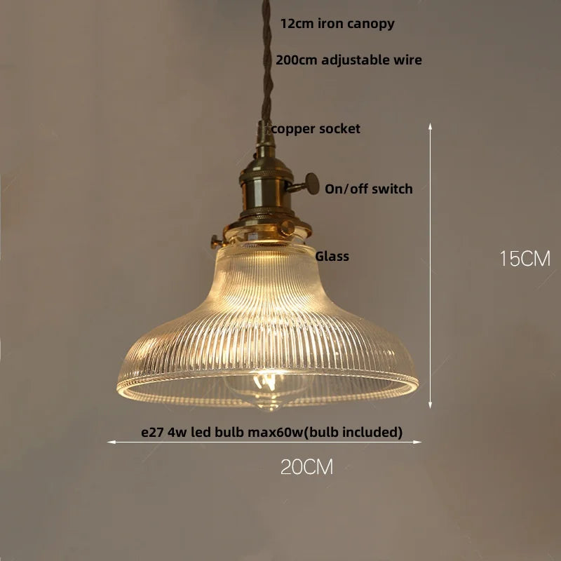 Afralia™ Amber Glass LED Pendant Lamp Walnut Wood Copper Hanging Light