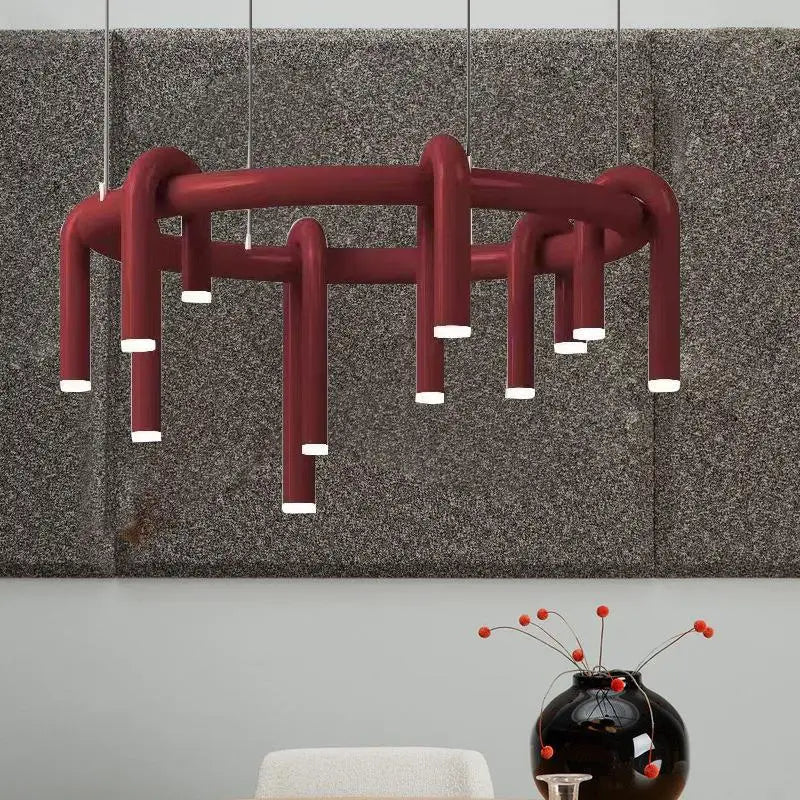 Afralia™ Modern Red LED U-Shaped Chandelier for Living Room, Bedroom, Restaurant