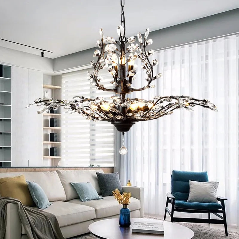 Afralia™ Vintage Industrial Crystal Chandelier for Living Room Dining Bedroom