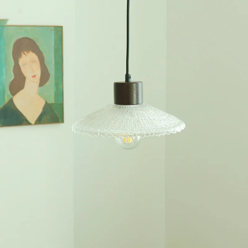 Afralia™ Clear Glass LED Pendant Light Fixture Wood Hanging Lamp