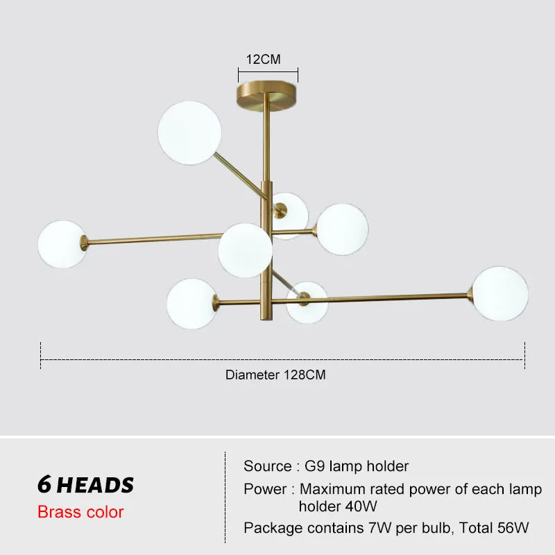 Afralia™ Brass Chandelier: Nordic Glass Pendant Lights for Home, Living Room, Bedroom, Restaurant & Cafe