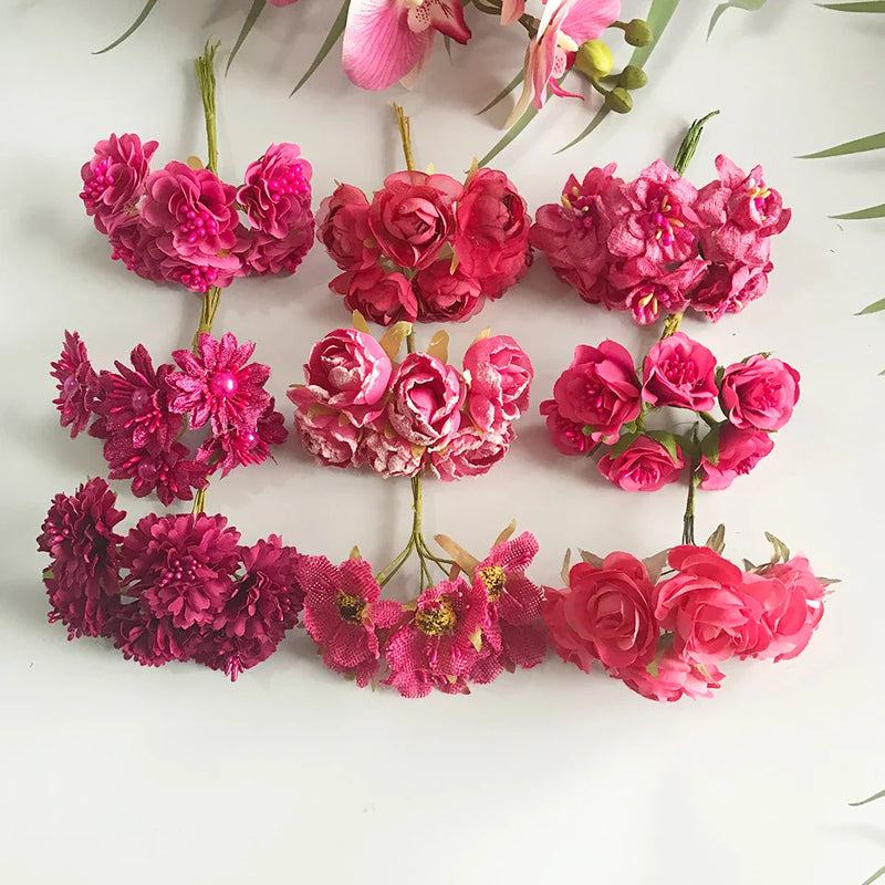 Afralia™ 200pcs Mixed Rose Red Flower Cherry Stamen Berries Bundle for DIY Decor