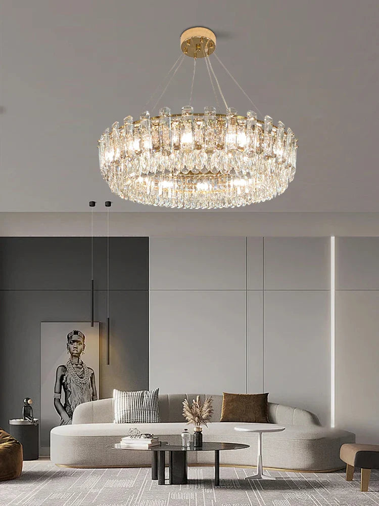 Afralia™ Clear Crystal Oval Chandelier | Luxury Dining Room Light | Height Adjustable Hanglamp