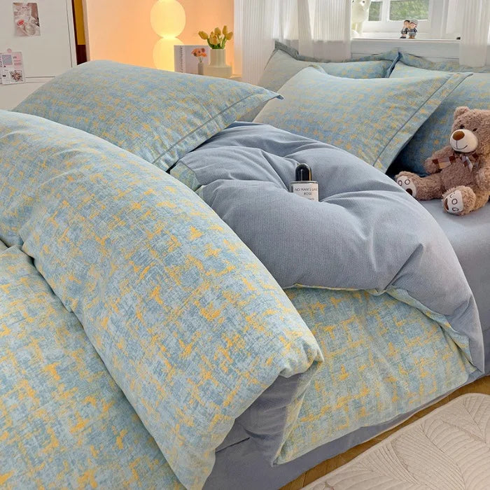 Afralia™ Plant Printed Cotton Brushed Duvet Cover Set for Double Bed