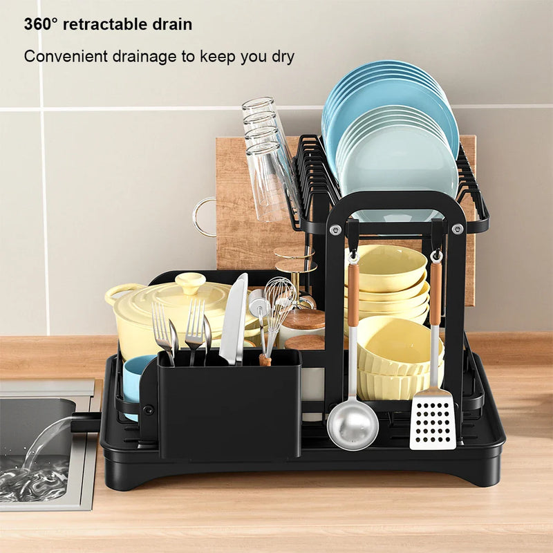 Afralia™ 2 Tier Dish Drainer Storage Rack for Kitchen Countertop Organization