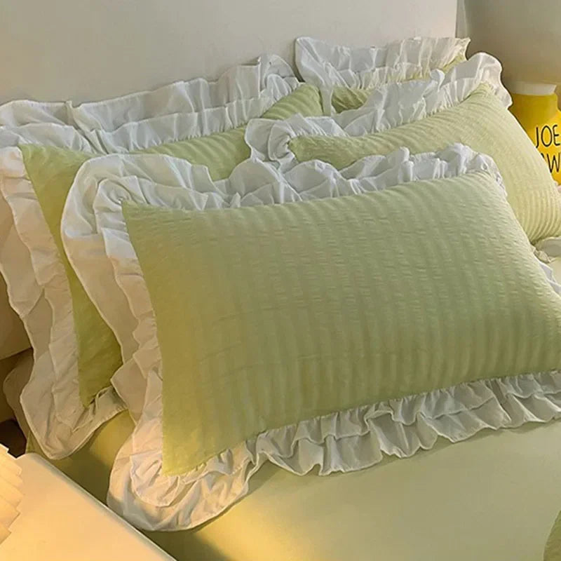 Afralia™ Double-Layer Lace Bubble Cotton Bedding Set - Soft Skin-Friendly Bed Linens