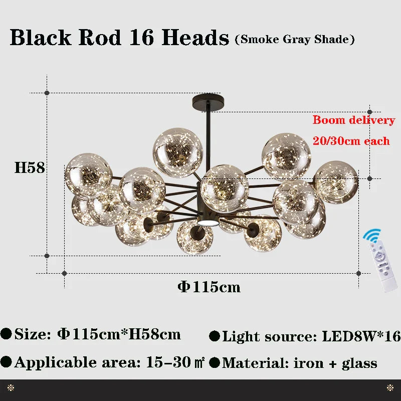 Afralia™ Glass Ball Branch Chandelier: Modern LED Crystal Ceiling Lighting for Living Room