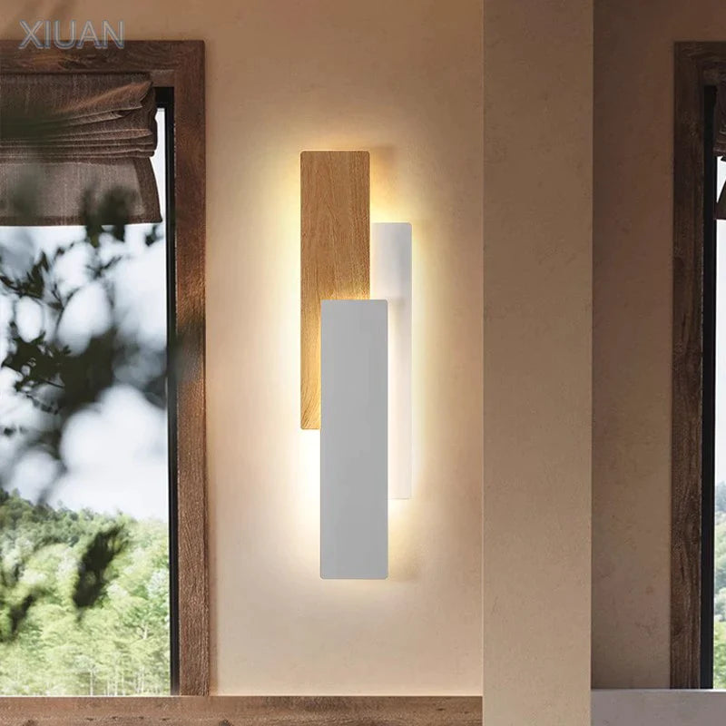 Afralia™ Nature Wood Walnut Rectangle Wall Light with Remote Control