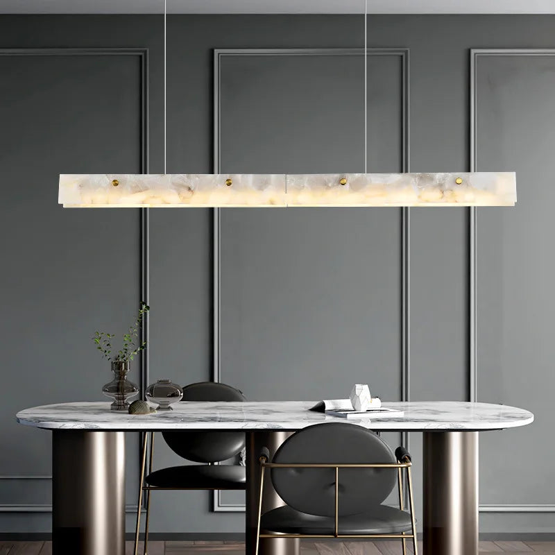 Afralia™ Marble Stainless Steel LED Pendant Light Chandelier for Dining Room