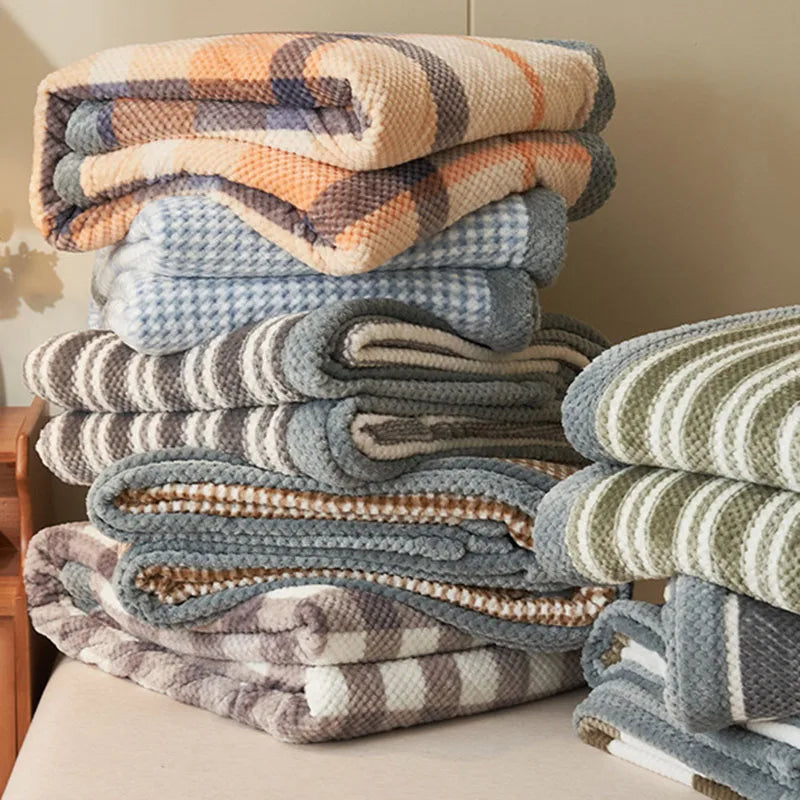 Afralia™ Japanese Striped Coral Fleece Blanket: Warm Sofa Cover, Office Nap Shawl, All Seasons