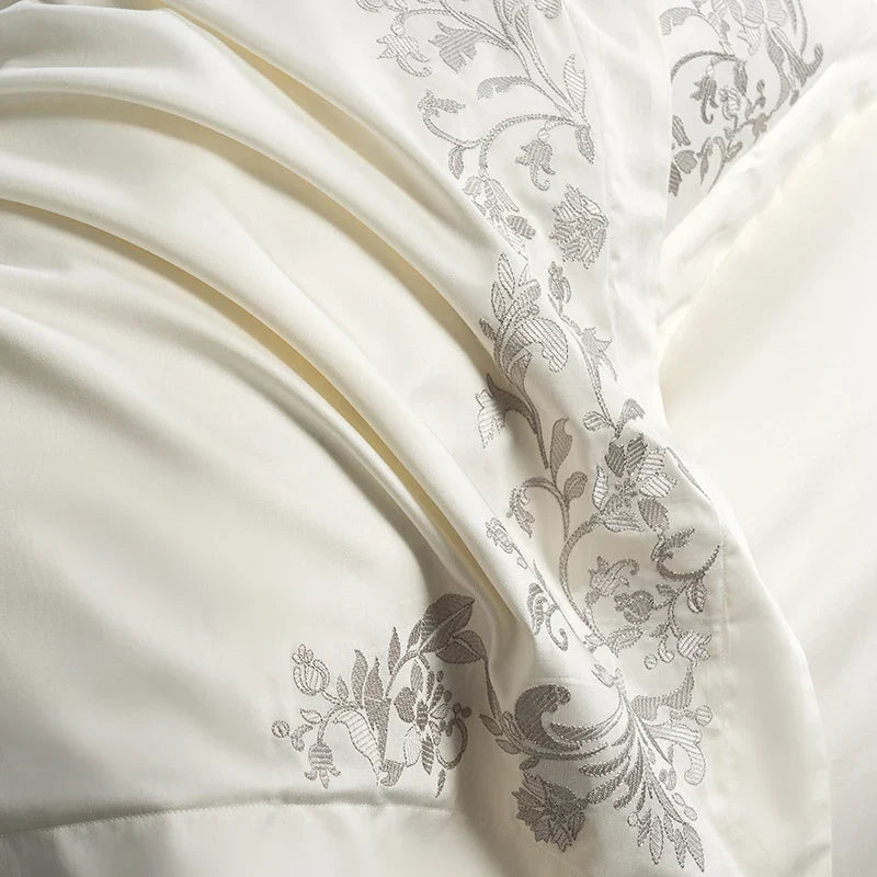 Afralia™ Luxury Embroidery Bedding Set: Pearl White 1000TC Egyptian Cotton Duvet Cover, Sheets, Pillowcases