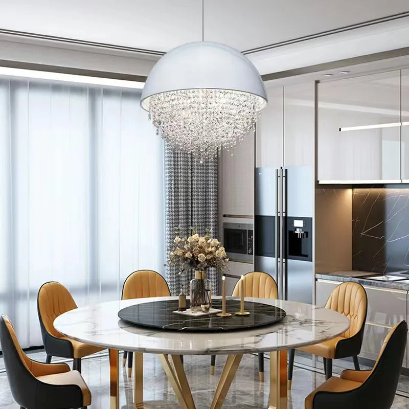 Afralia™ Crystal Tassel Iron Chandelier: Luxury LED Hanging Lamp for Living Room & Restaurant