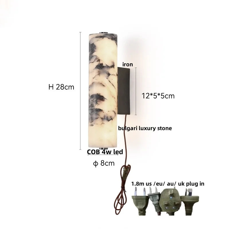 Afralia™ Marble Stone LED Wall Lights Wood Canopy Plug In Sconce Lighting