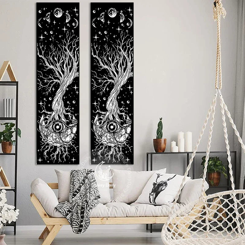 Afralia™ Moon Phase Galaxy Mystic Eyes Star Tapestry for Bedroom