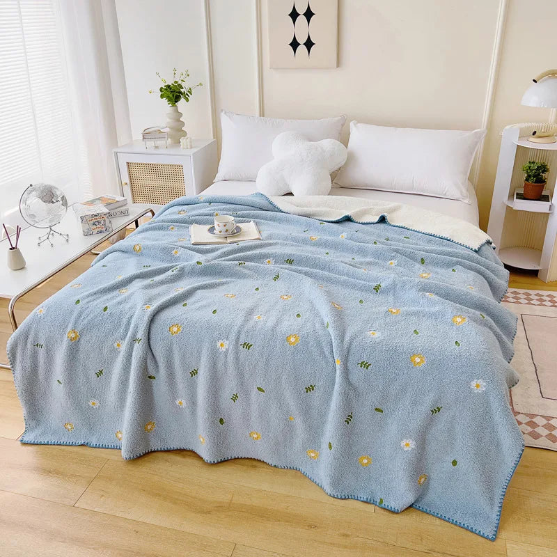 Afralia™ Flower Embroidered Lamb Wool Blanket: Versatile All Seasons Shawl & Travel Companion