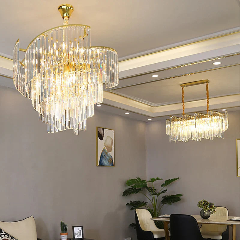 Afralia™ Gold Glass Chandelier Light | European Spiral Design for Dining Room Decor