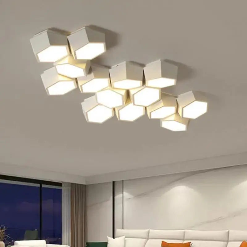 Afralia™ Hexagon LED Ceiling Lights, Smart Control Dimmable Chandelier for Living Room & Bedroom