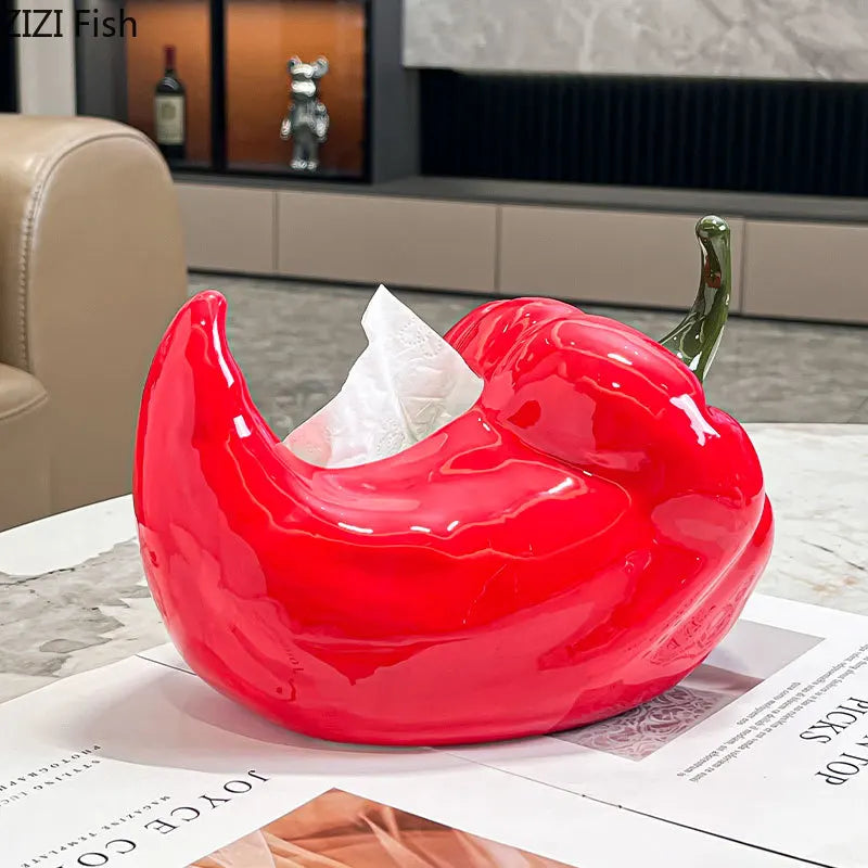 Afralia™ Ceramic Chili Tissue Box Desk Decoration & Paper Towel Case