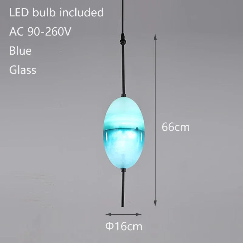 Afralia™ Nordic Blue Glass Chandelier LED Art Deco White Pendant for Dining Room & Kitchen