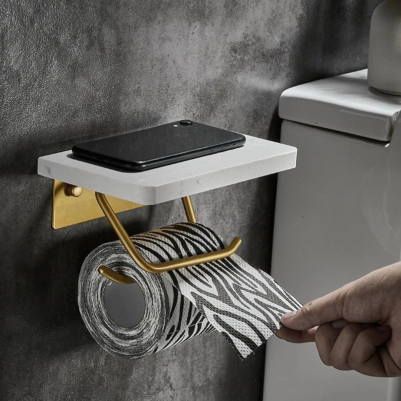 Afralia™ Gold Marble Toilet Paper Holder Tissue Box Stand Wall Mount Bathroom Rack