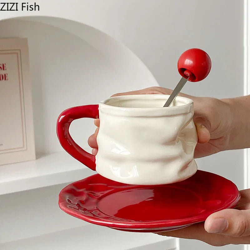 Afralia™ Pleated Paper Ceramic Cup&saucer Set - Elegant Dining Coffee Mug Tea Cup Juice Container