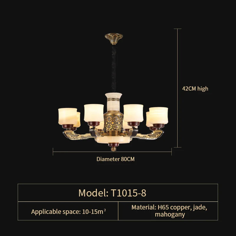Afralia™ Luxury Copper Marble Chandelier for Living Room in New Chinese Style