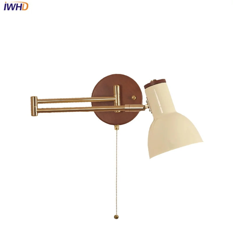 Afralia™ Modern Wood Wall Light with Swing Arm, Rotatable Design & Pull Chain Switch