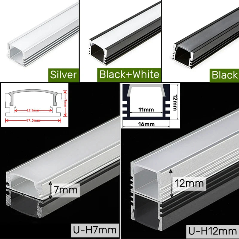 Afralia™ U-Shaped LED Aluminum Profile for 5050 5630 Strip Light with Black/Milky Cover