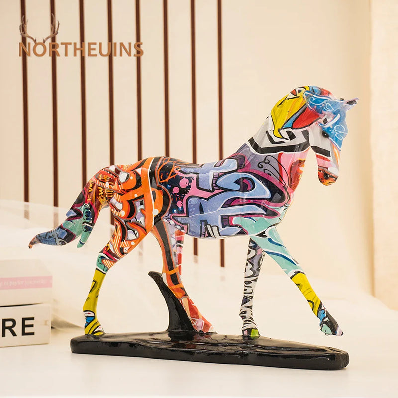 Afralia™ Colorful Resin Horse Statue for Home Decor