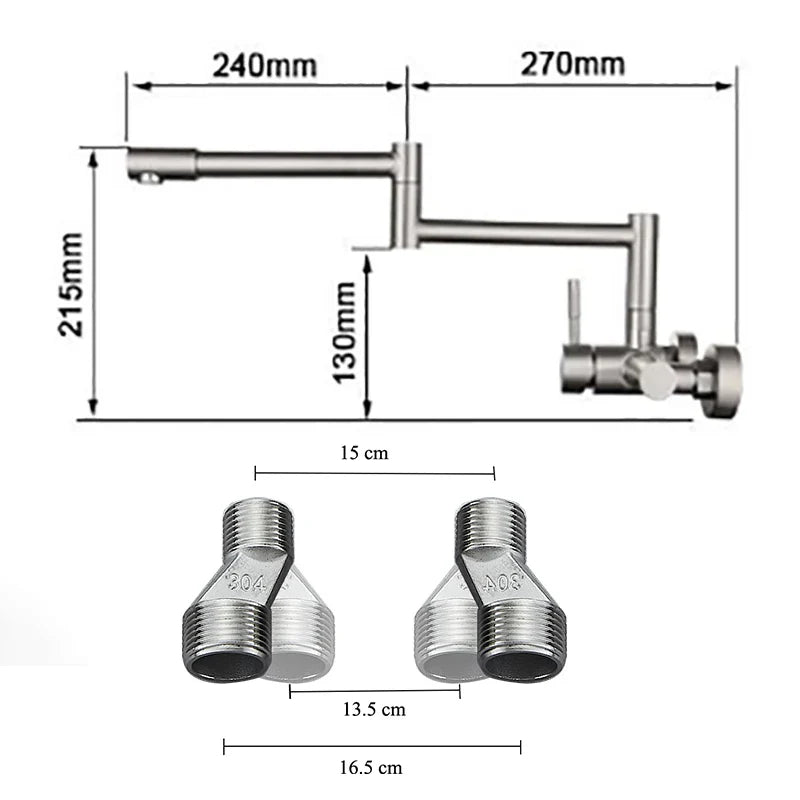 Afralia™ Stainless Steel In-wall Double Hole Kitchen Sink Faucet, 360° Rotation, Hot Cold Mixer