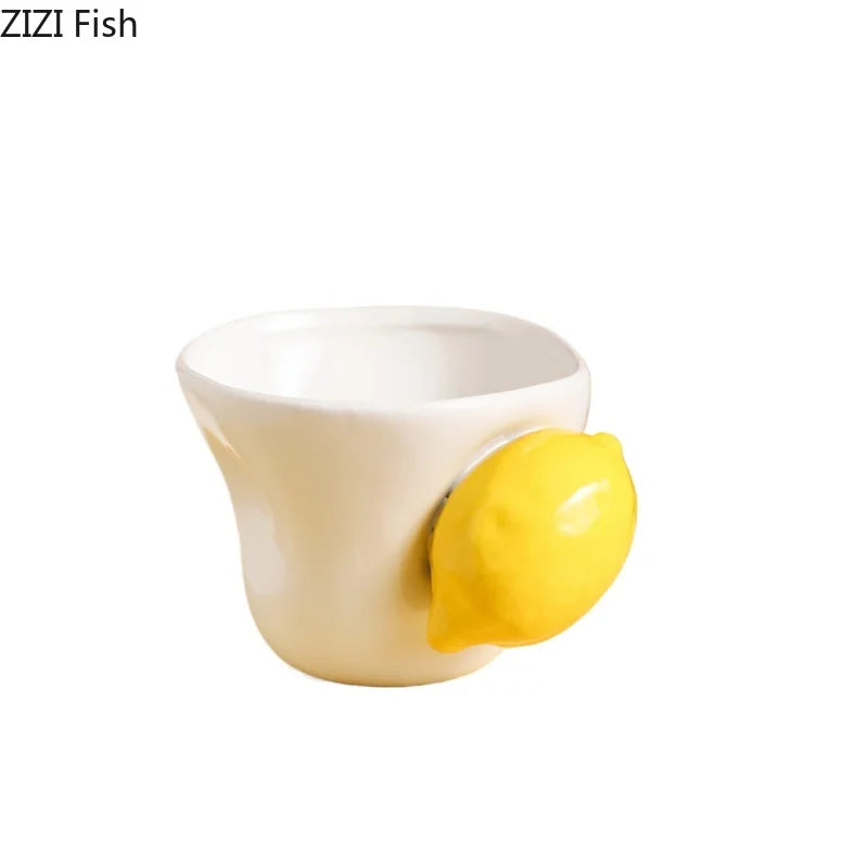 Afralia™ Ceramic Strawberry Lemon Mug for Dining and Coffee, Tea Cup for Fruits Juice