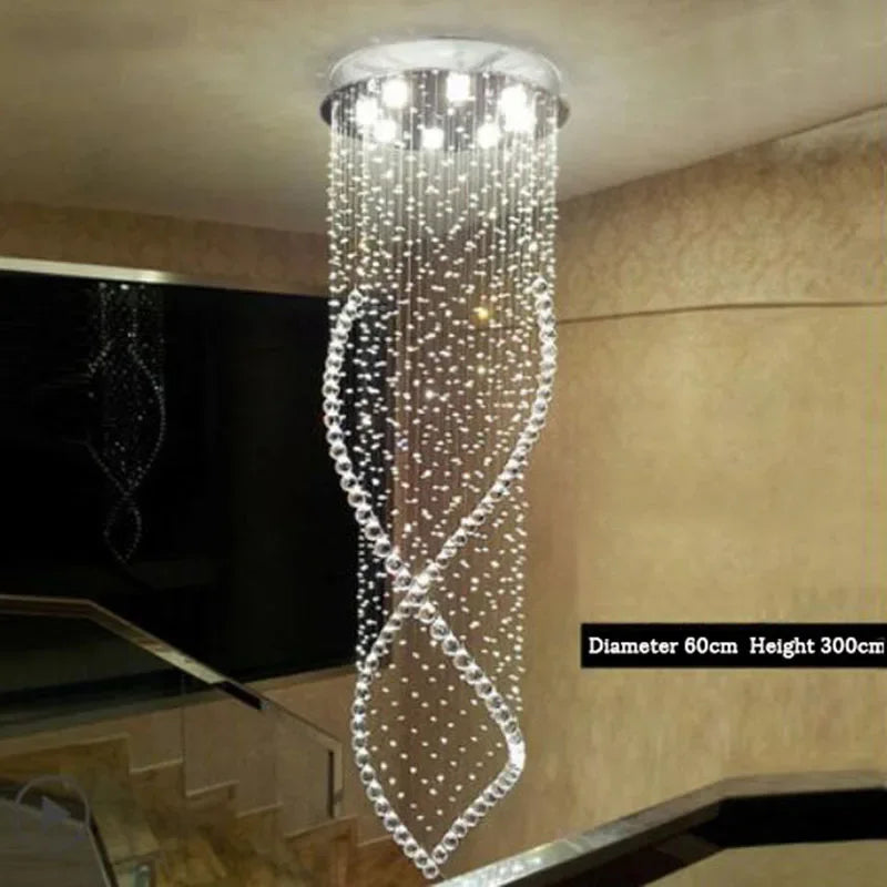 Afralia™ Modern Crystal Chandelier LED Pendant Light for Duplex Stairs Hall Dining Room