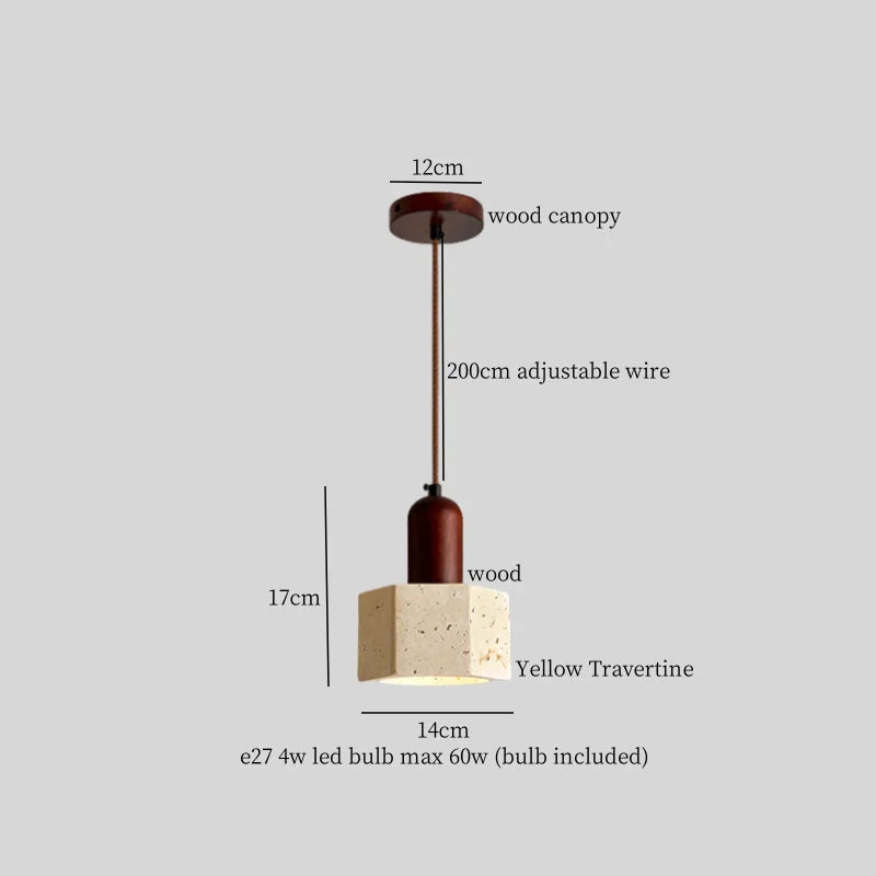 Afralia™ Wabi Sabi LED Hanging Pendant Light Yellow Travertine Vintage Design