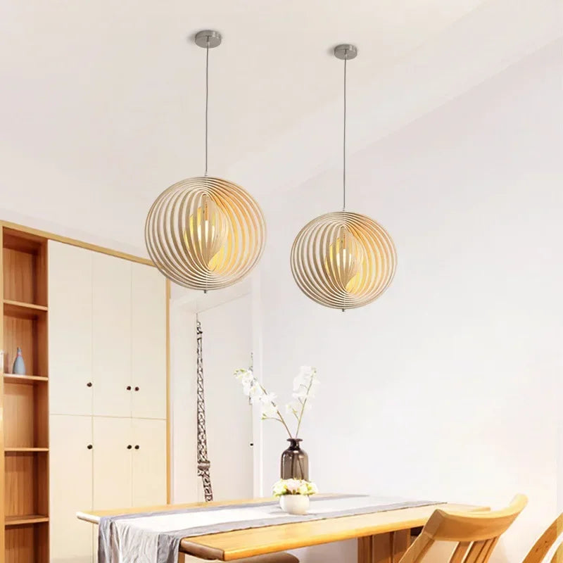 Afralia™ Japanese Moon Pendant Light Wood Chandelier for Home Decoration