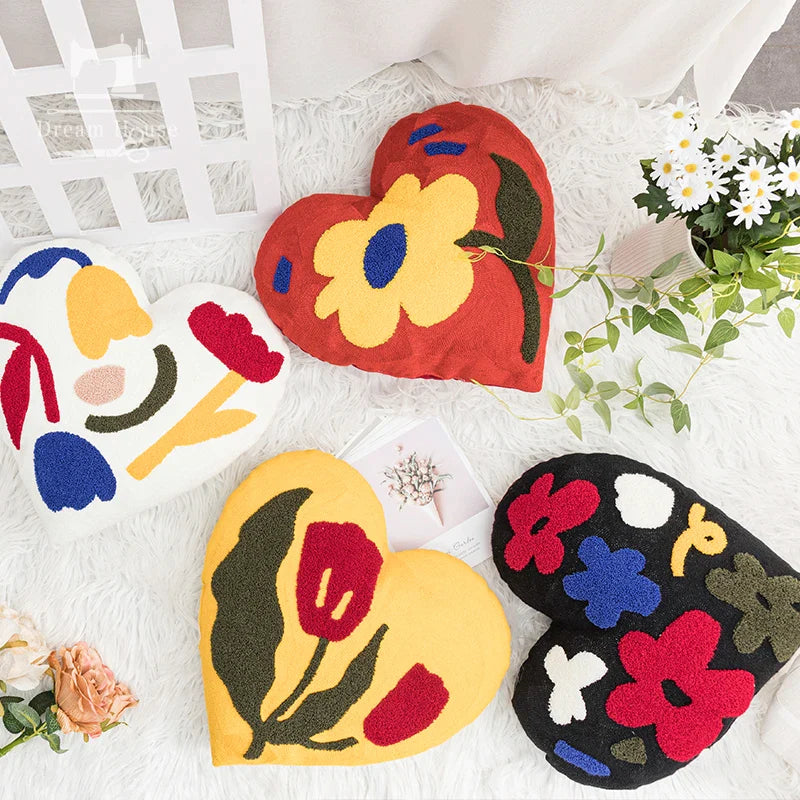 Love Heart Shape Embroidery Floral Cushion by Afralia™ - Soft for Party Festival