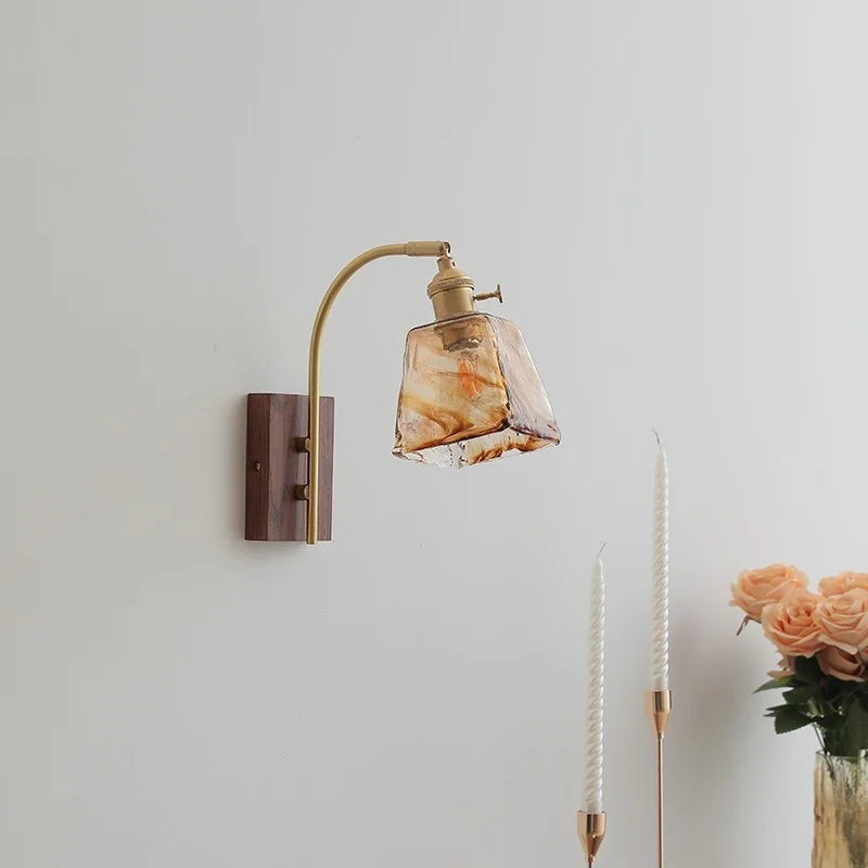 Afralia™ Glass Walnut LED Wall Light - Modern Bedroom Balcony Living Room Lamp