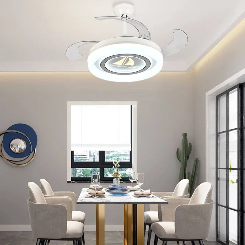 Afralia™ Minimalist LED Ceiling Fan Light - Abs Remote Control - Dimmable - Quiet