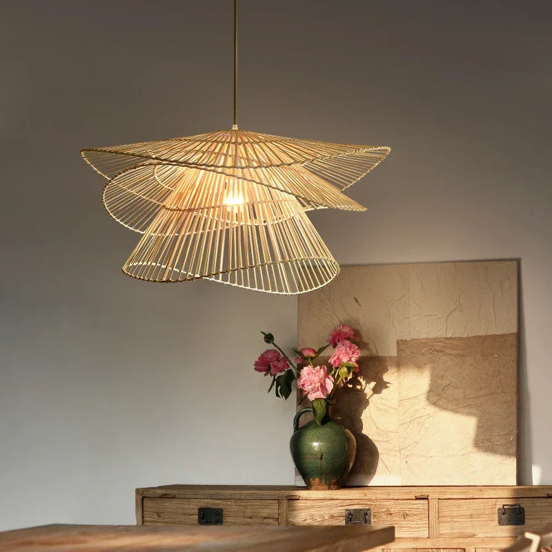 Afralia™ Bamboo Rattan Pendant Light Weaving Chandelier Wicker Lamp