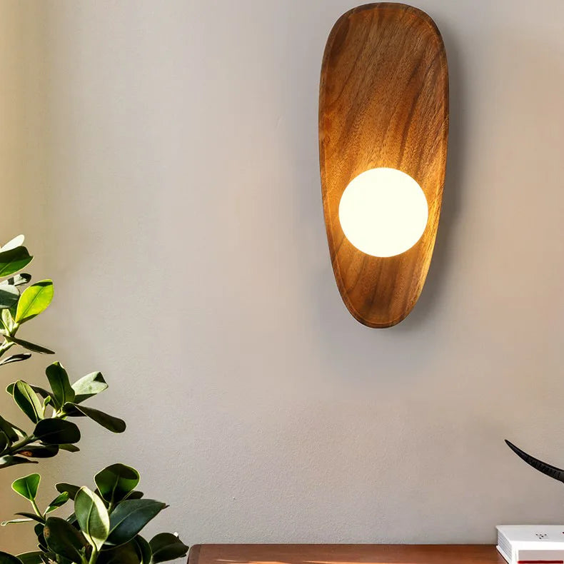 Afralia™ Wooden Wall Lamp Glass Shade Vintage Decor LED Light Fixtures