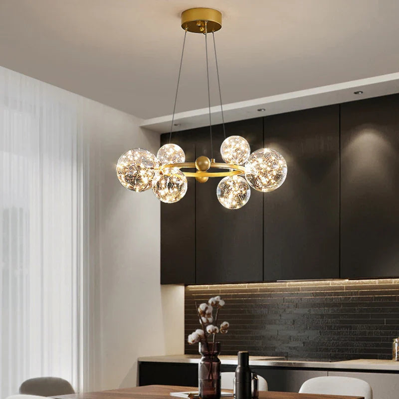 Afralia™ Nordic Glass Ball LED Ceiling Chandelier for Home Decor - Dimmable Pendant Lighting