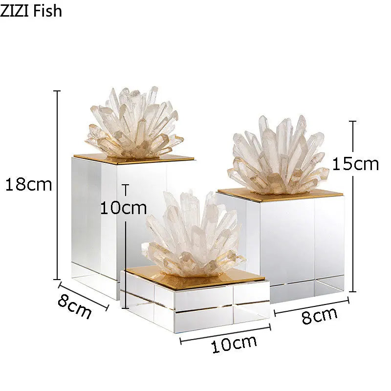 Afralia™ Crystal Flower Marble Base Sculpture: Modern Artwork for Living Room Decor