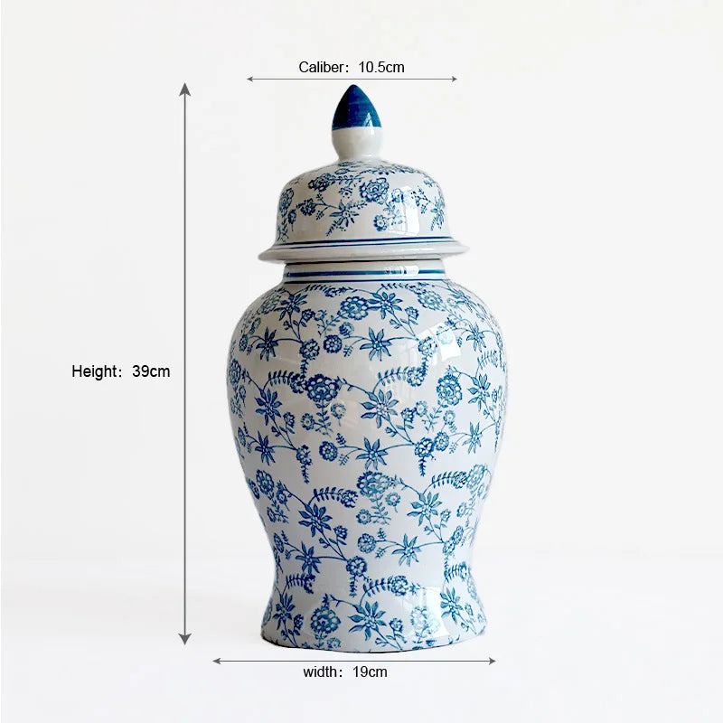 Afralia™ Blue White Porcelain Vase Vintage Ceramic Flower Home Decor Jar