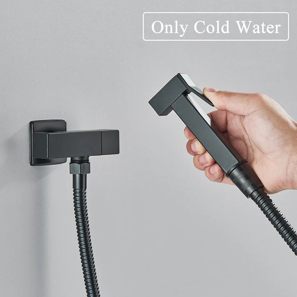 Afralia™ Brass Bidet Faucet Single Cold Water Black Toilet Sprayer Valve Jet Set