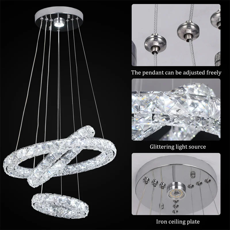 Afralia™ Crystal LED Chandelier Pendant Light for Modern Luxury Living Dining Room Décor