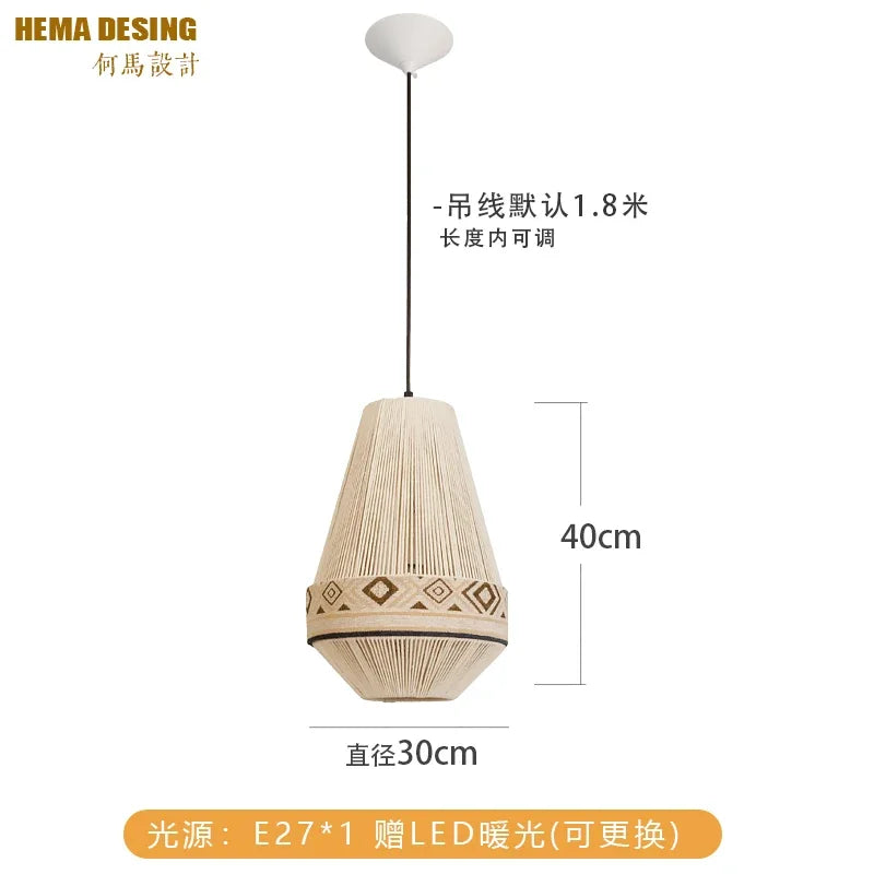 Afralia™ Bohemian Fringe Pendant Lamp: Retro Tassels Hanging Light in Hand-Woven Hemp Rope Fabric