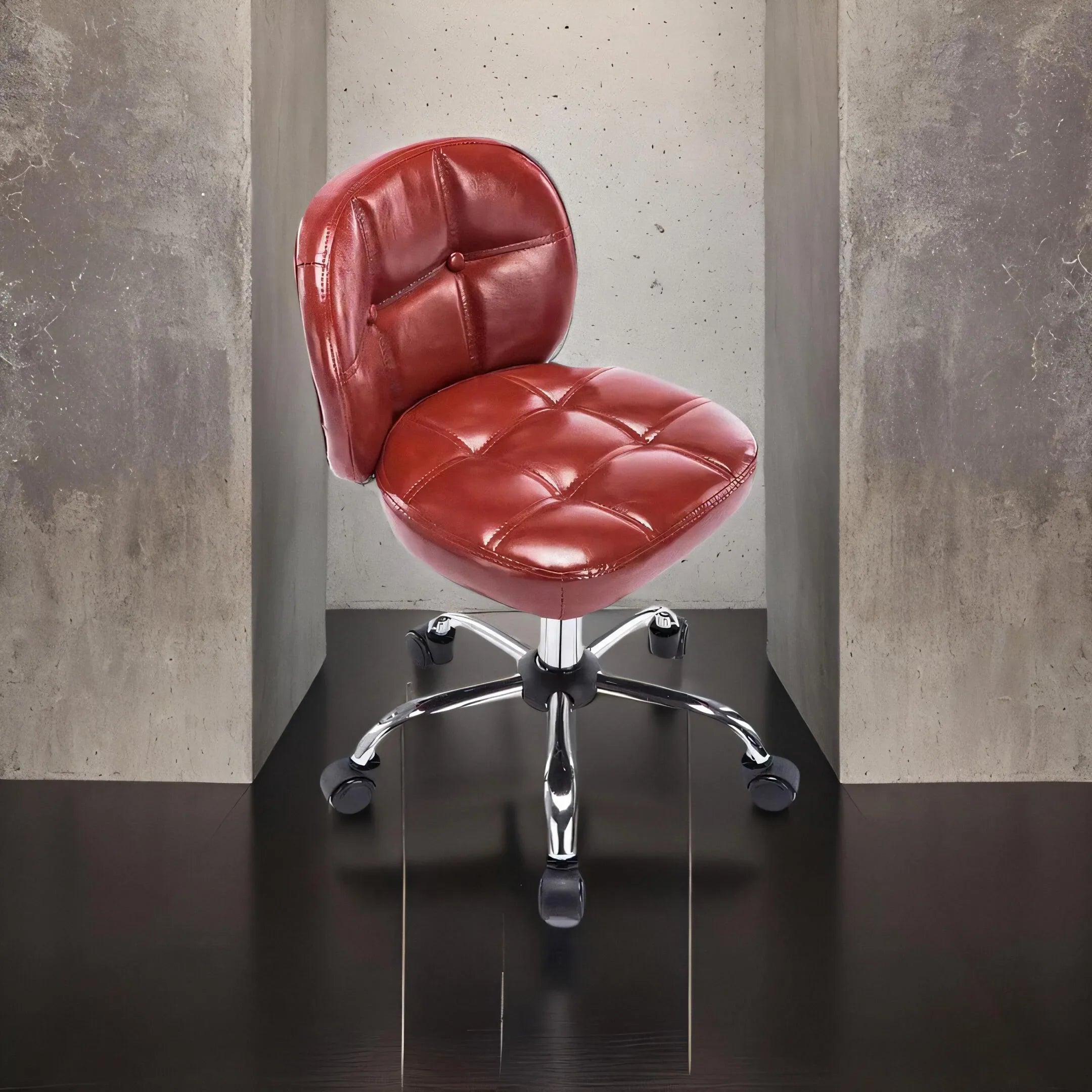 Afralia™ Velvet Office Stool with Wheels Low Back Swivel Dressing Chair Height Adjustable