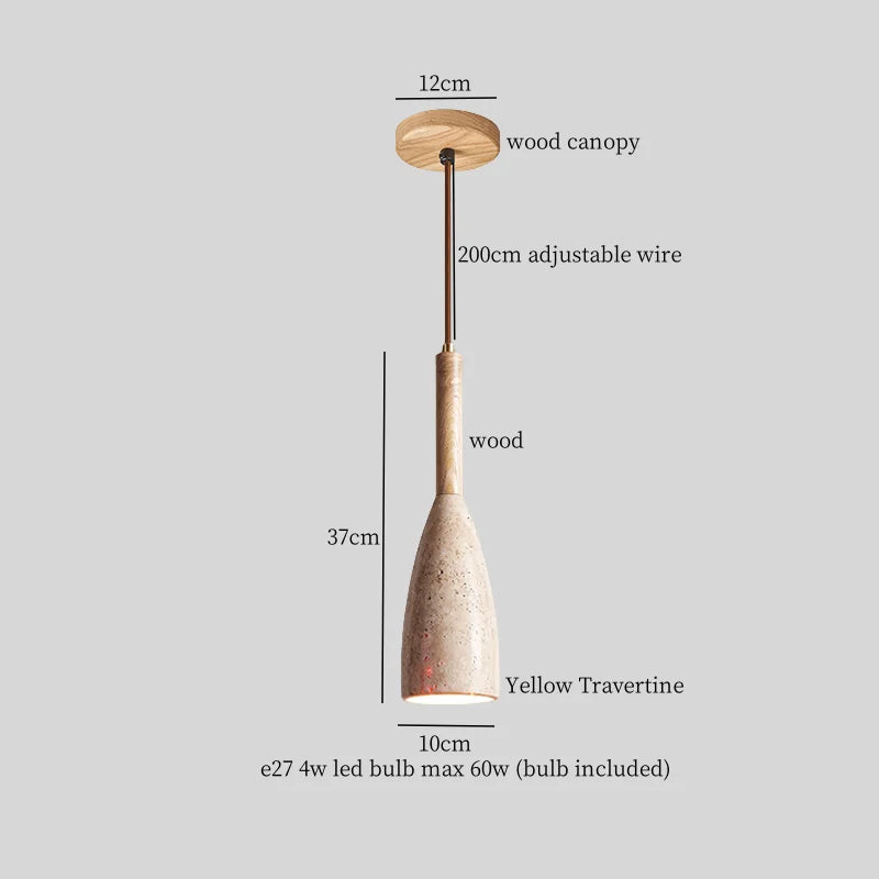 Afralia™ Yellow Travertine Stone LED Pendant Light for Bedside Living Room Decor