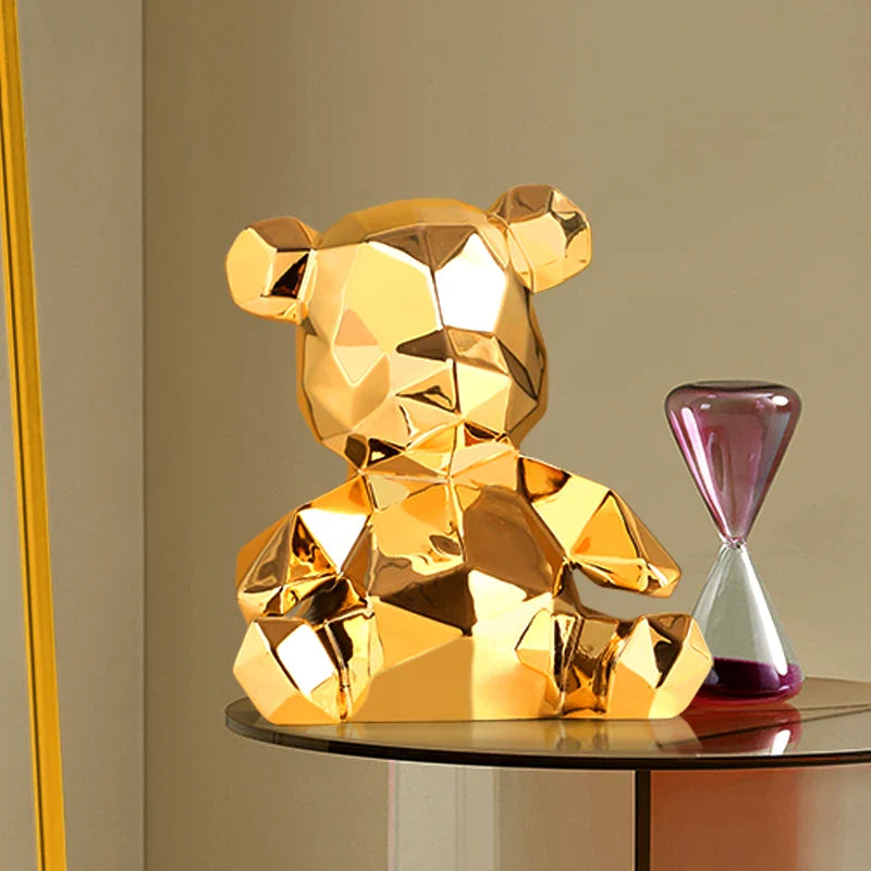 Afralia™ Electroplated Teddy Bear Sculpture for Home Decor