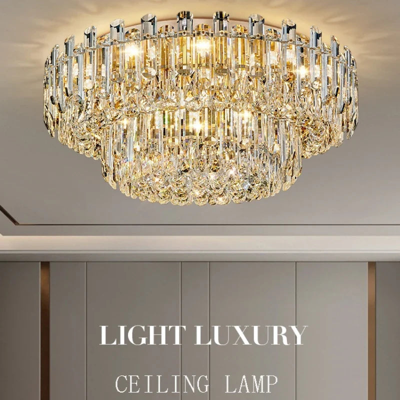 Afralia™ Nordic Crystal Chandelier LED Round Light for Living Bedroom Dining Room